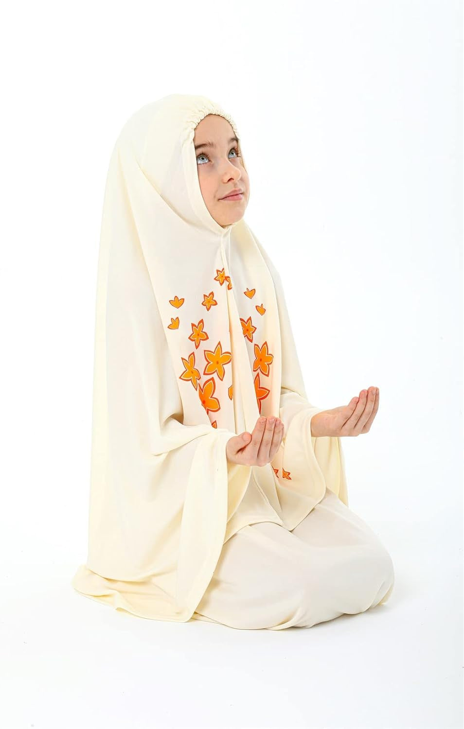 Girl'S Prayer Dress with Star Printed Long Headscarf