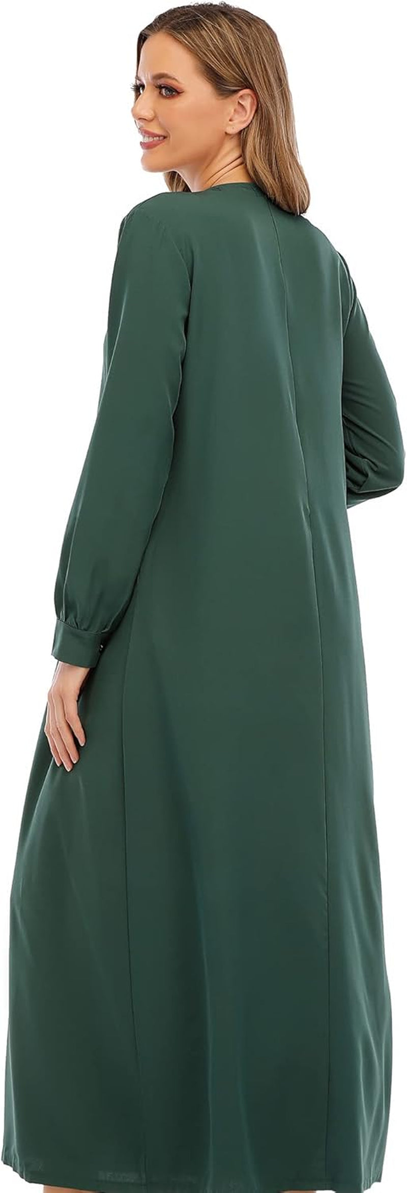 Womens Abaya Long Sleeve Muslim Dress Prayer Clothes Casual Islamic Kaftan with Pocket