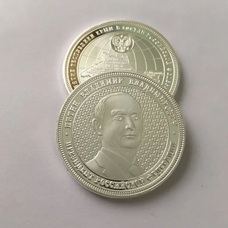 2 Pcs the Putin Coin President of Russia Badge 40 Mm Silver Plated Crimea Map Souvenir Coin