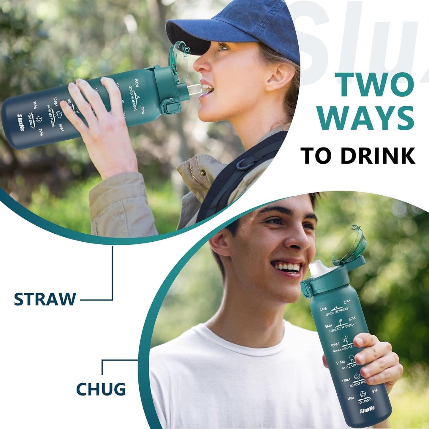 Insulated Water Bottle 32Oz with 2Lids,18/10 Stainless Steel 1000Ml Insulated Water Bottle Double Walled with Handle, Metal Canteen Keep Cold 48H Hot 24H for Men, Women & Kids