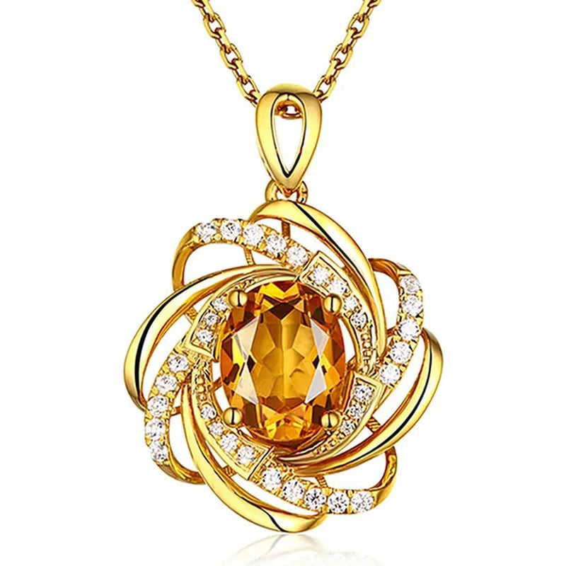 Yellow Crystal Citrine Gemstones Diamonds Pendant Necklaces for Women Gold Tone Choker Chain Jewelry