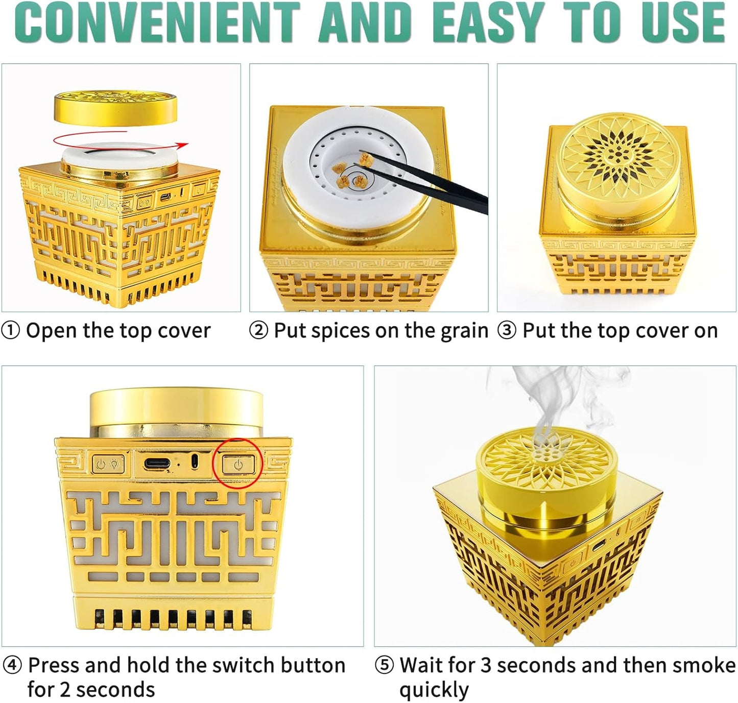 Quran Speaker & Mini Incense Burner Bakhoor,Remote Control with 114 Quran Chapters, Multicolor Changing Bluetooth Speaker, Night Light MP3 Music Player with 18 Reciters and 17 Translations