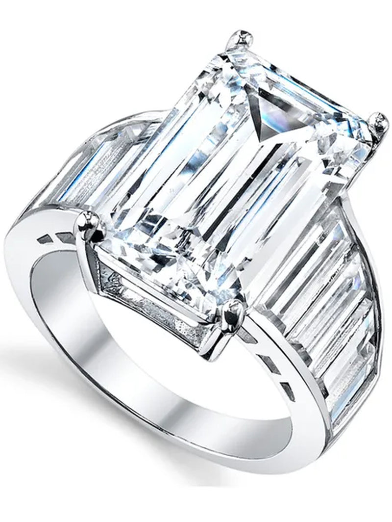 Women'S Angelina Jolie Sterling Silver Engagement Wedding Ring Emerald Cut Cubic Zirconia 10 X 16 MM CZ