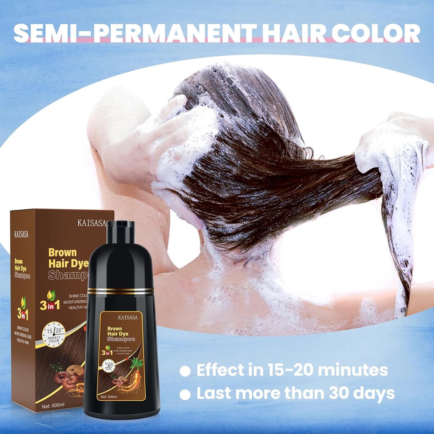 KAISASA Hair Color Shampoo, Brown Hair Dye Shampoo 3 in 1 for Women&Men, Herbal Ingredients, Shampoo Hair Dye in Minutes/Semi-Permanent/(16.9 FL OZ)