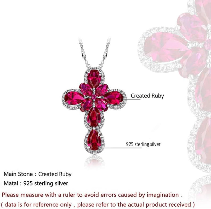 Womens Gemstone Cross Pendant Necklace 925 Sterling Silver Created Ruby Peridot Religious Christian Jesus Jewelry Water Wave Chain 18+2 Inches