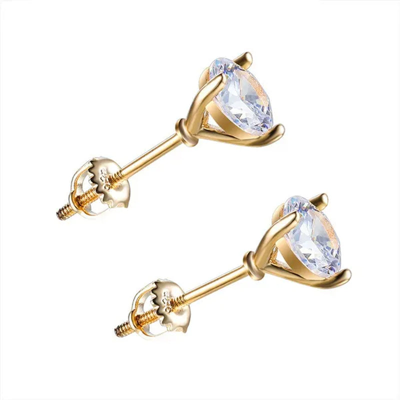 Vintage Three-Prong Martini Round Glass Stud Earrings Golden Spiral Bride Wedding Engagement Jewelry Gifts