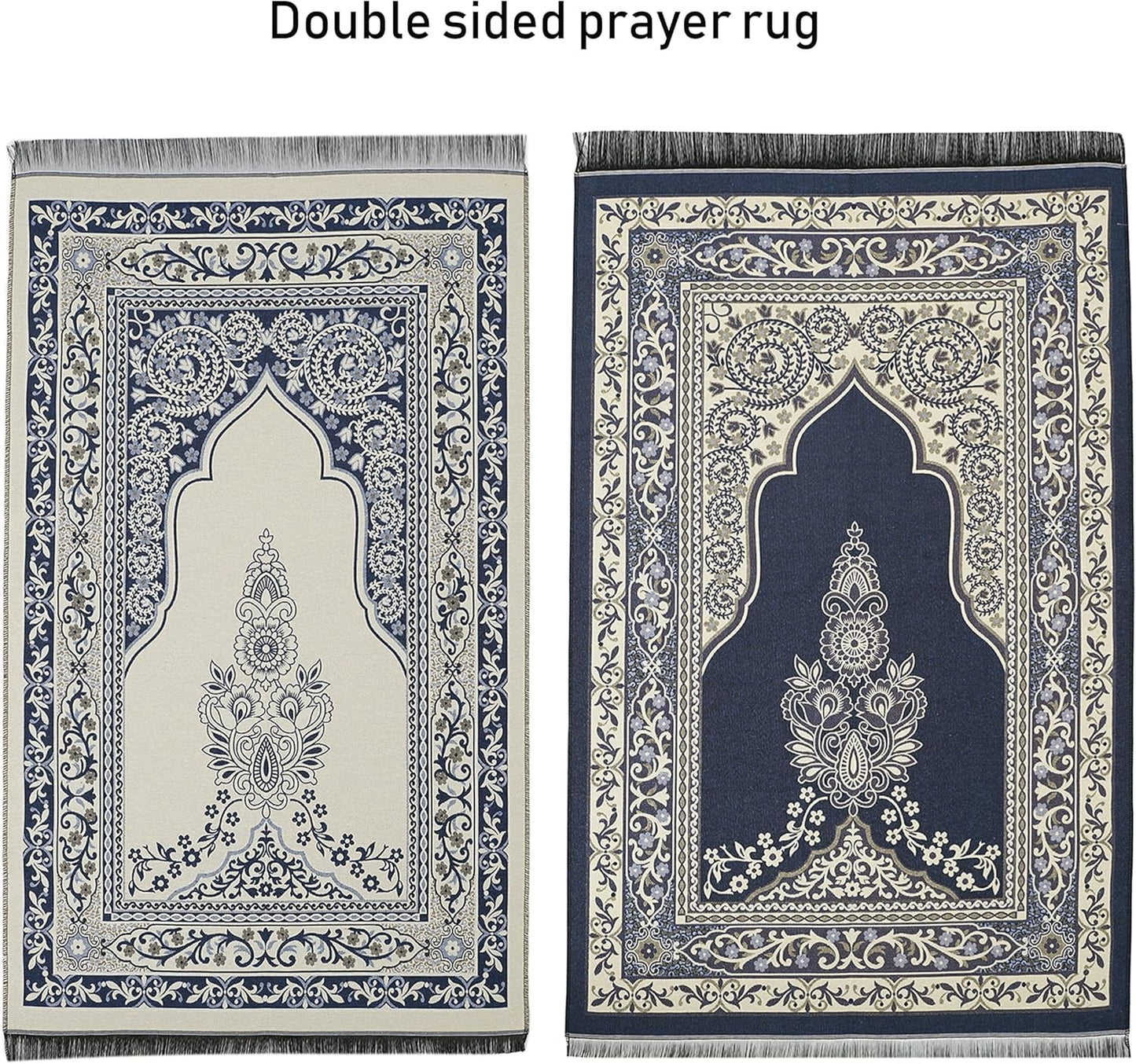 Prayer Rug - Muslim Prayer Rug - Prayer Mat Travel Bag and Prayer Beads - Muslim Gifts for Men Women and Kids (Darkblue 2