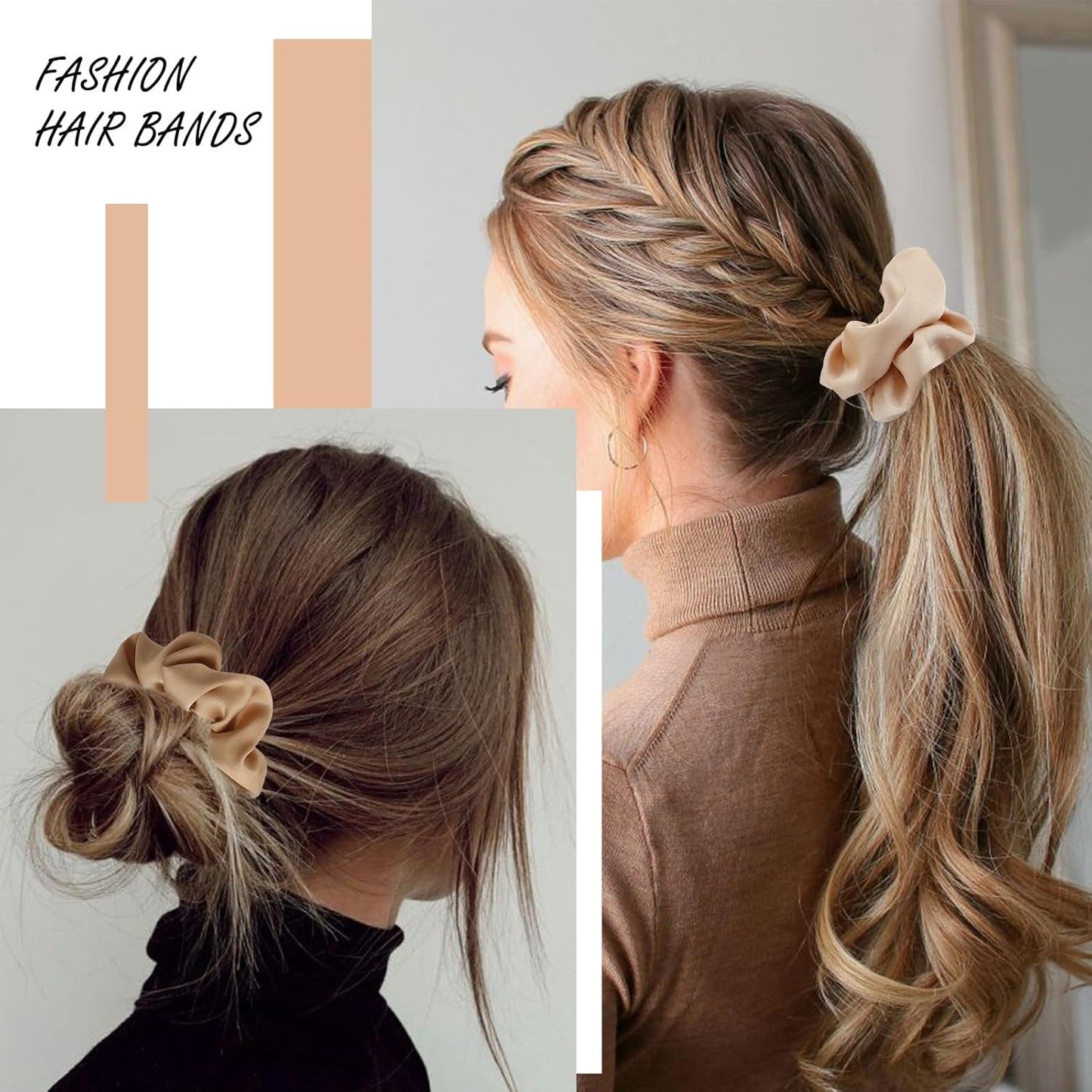 Soft Satin Scrunchies for Women, Non Slip, No Damage Scrunchies Hair Ties, Pack of 6