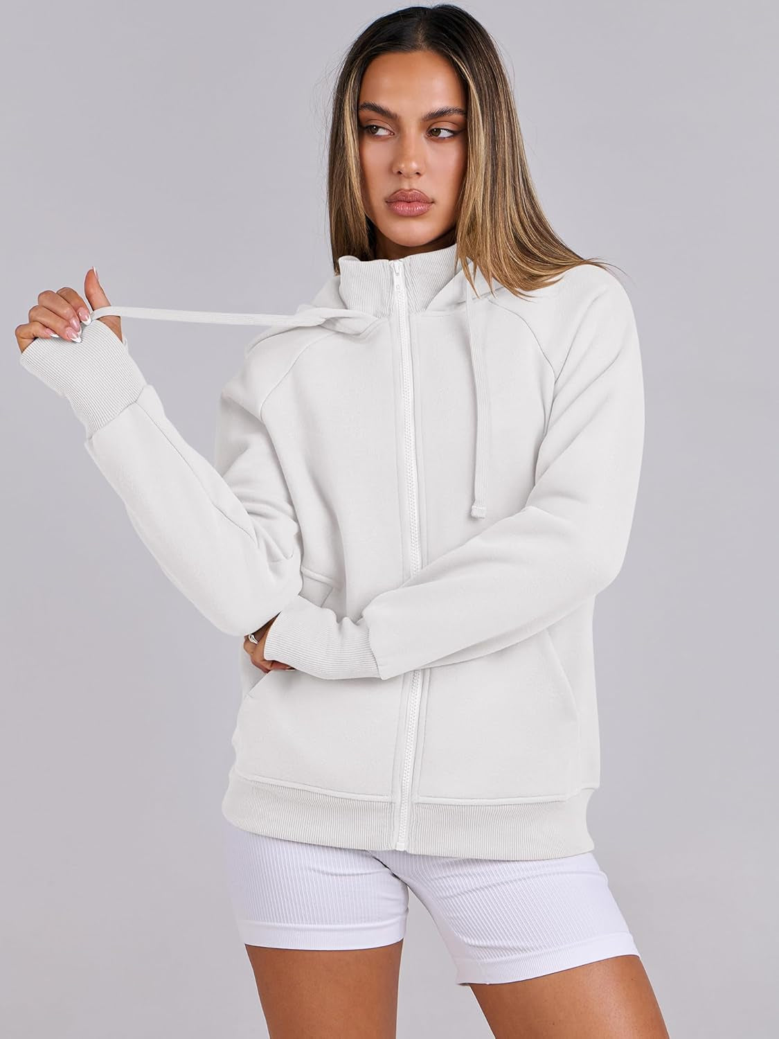 Womens Zip up Hoodies Fleece Jackets Long Sleeve Sweatshirts Pockets Casual Fall Fashion Preppy Outfits Y2K Clothes