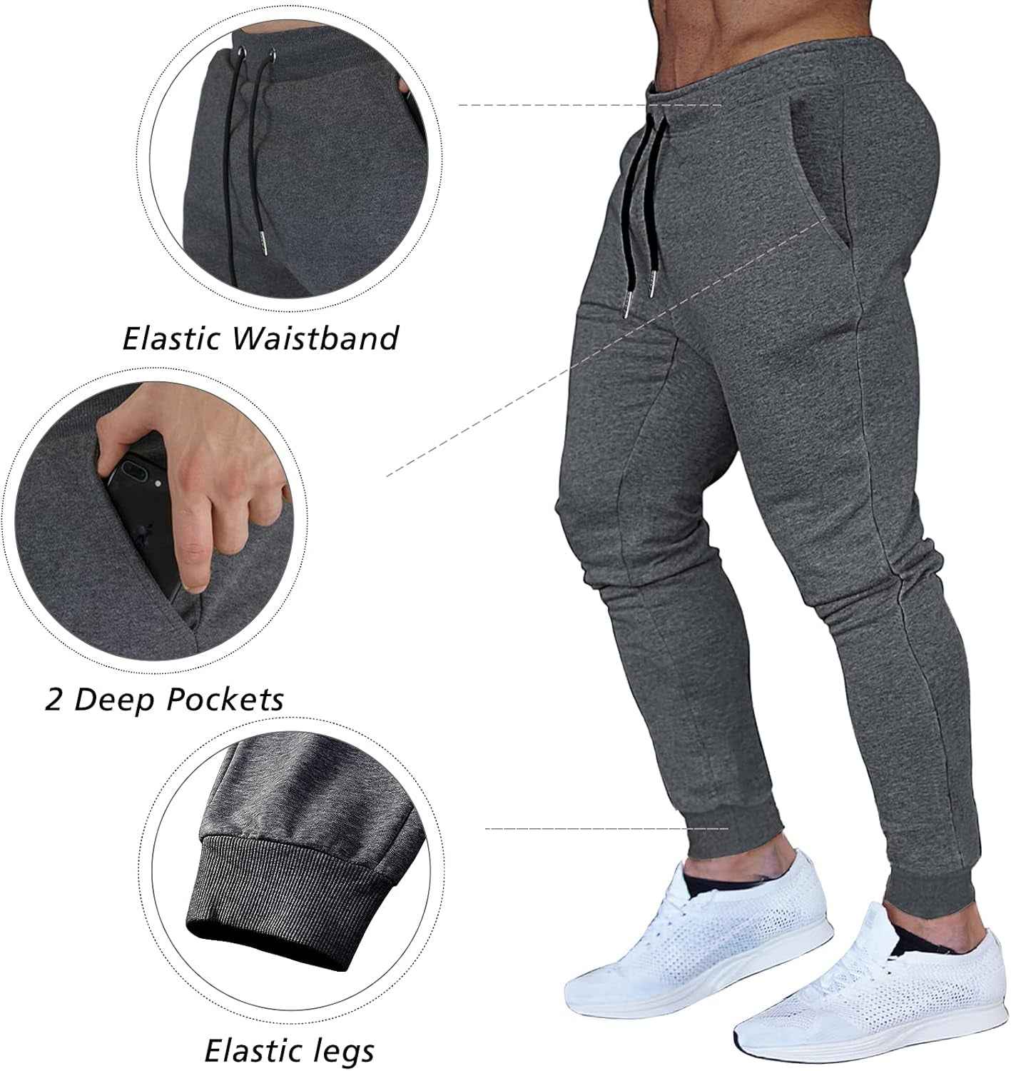 Men'S Slim Joggers Workout Pants for Gym Running and Bodybuilding Athletic Bottom Sweatpants with Deep Pockets