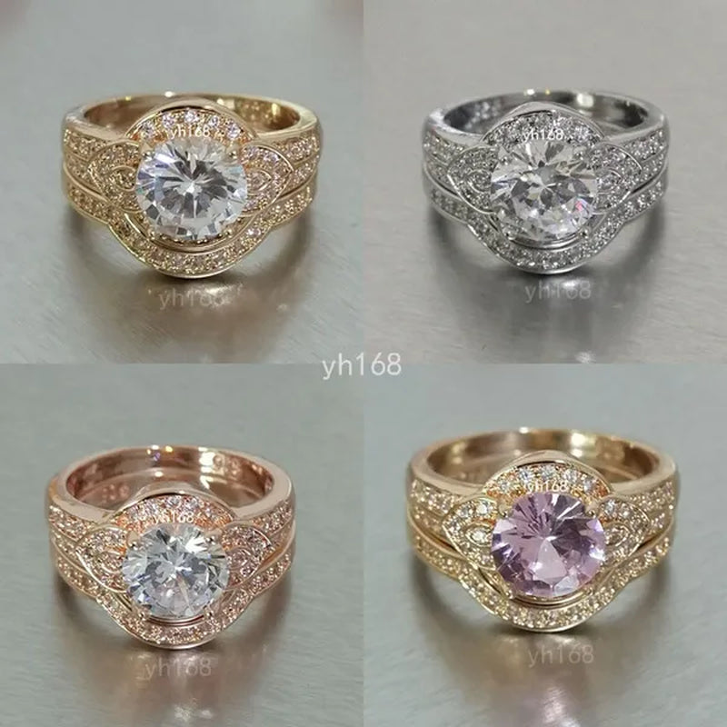 Women's Fashion 18K Gold Plated&925 Silver Plated&14K Rose Gold Plated Bridal Jewelry White Sapphire Wedding Engagement Ring