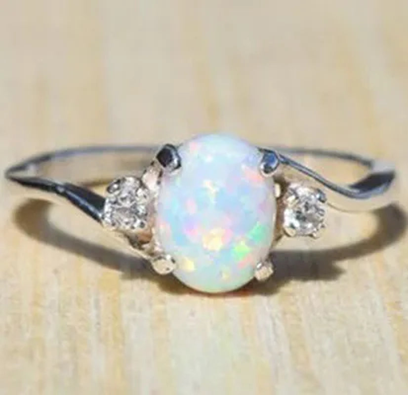 Women's Simple 925 Sterling Silver Diamond High Jewelry Fashion Moonstone Opal Rings Mystery Stone Birthstone Rings Bridal Engagement Wedding Party Rings