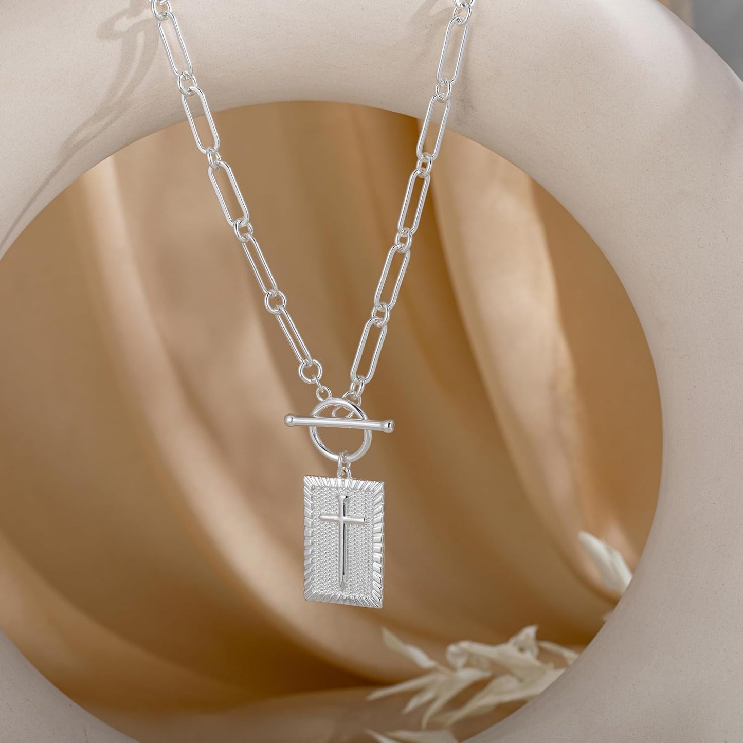 Cross Necklace for Women Trendy, Dainty 14K Gold Plated Paperclip Charm Necklace for Womens Chunky Cross Pendant Necklace Gold Jewelry Religious Christian Gifts for Christians