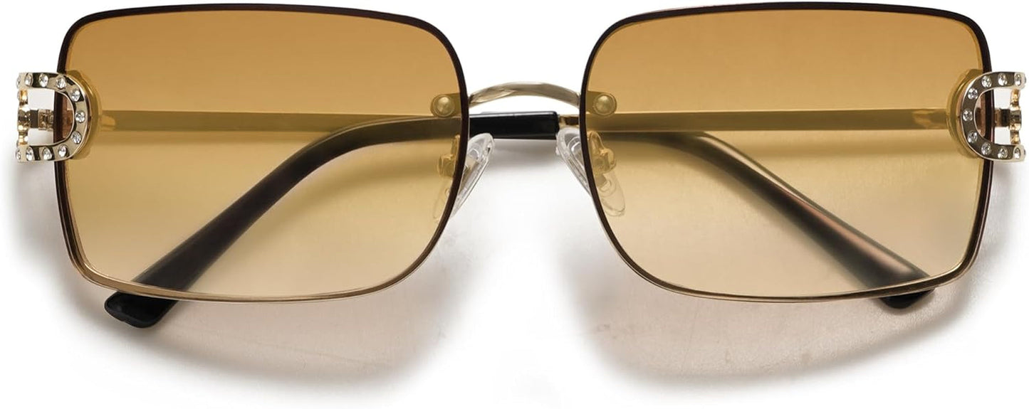 Vintage Rectangle Sunglasses for Women,Trendy Rimless 90S UV400 Womens Y2K Shades SJ1178