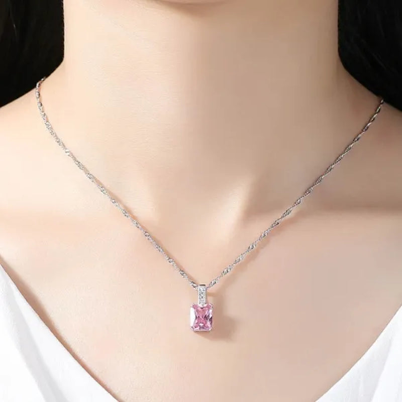 Woman Fashion Jewellery Simplicity Elegant Sapphire/Amethyst/Pink Necklace Silver Banquet Engagement Jewellery Necklace