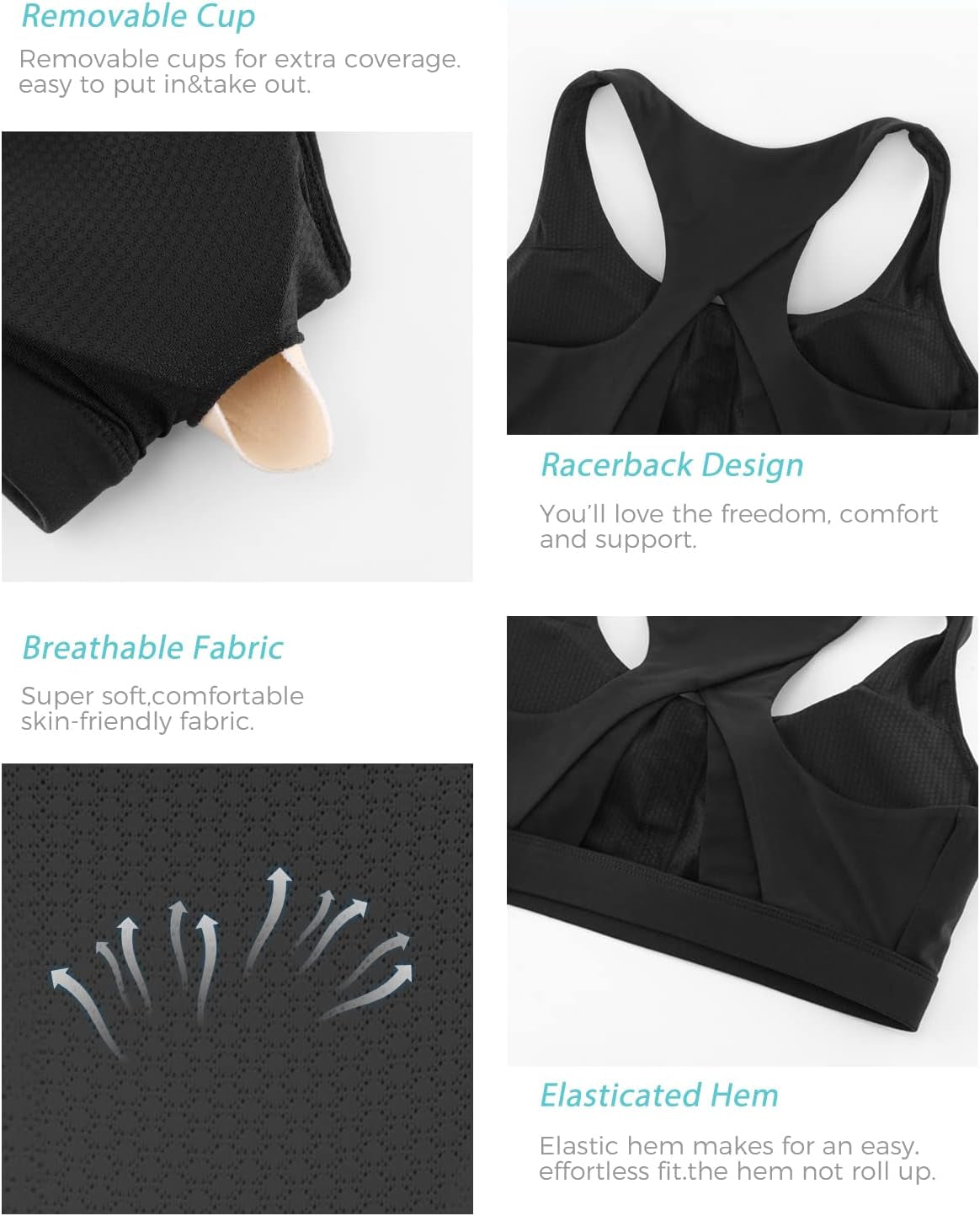 High Impact Sports Bras for Women,Racerback Running Bra Workout Crop Tank Tops Longline Sports Bra Push Up