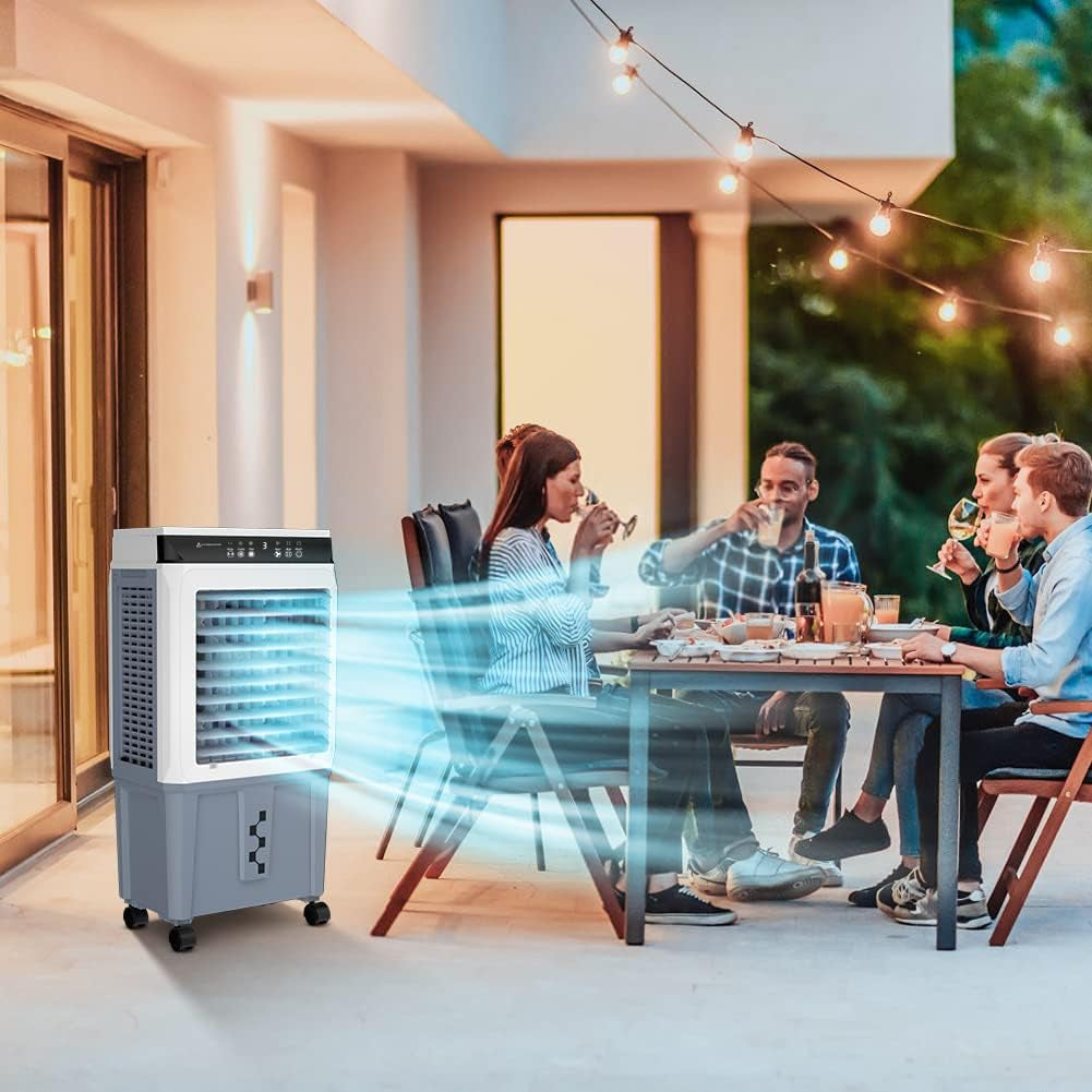 Evaporative Air Cooler, 3500 CFM Swamp Cooler with 11 Gallon Remote, Portable Water Cooling Fan with Scroll Casters, 3 Speed Cooling Fan, 4 Ice Packs for Office Garage Outdoor Commercial