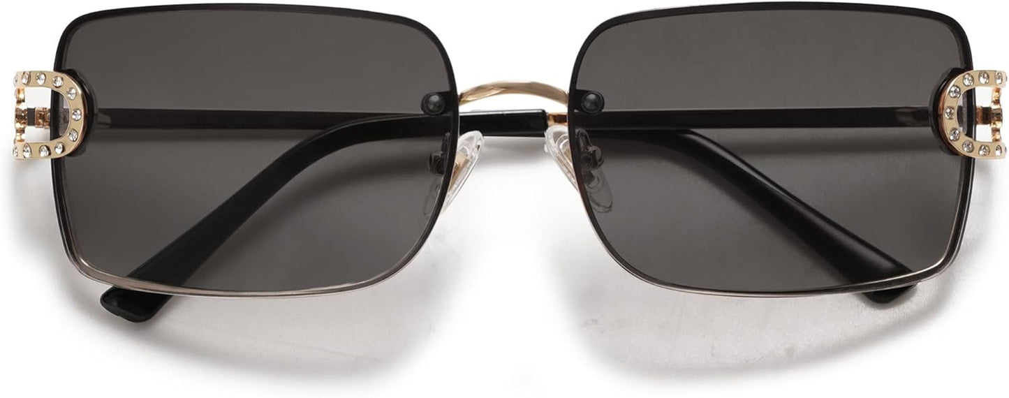 Vintage Rectangle Sunglasses for Women,Trendy Rimless 90S UV400 Womens Y2K Shades SJ1178