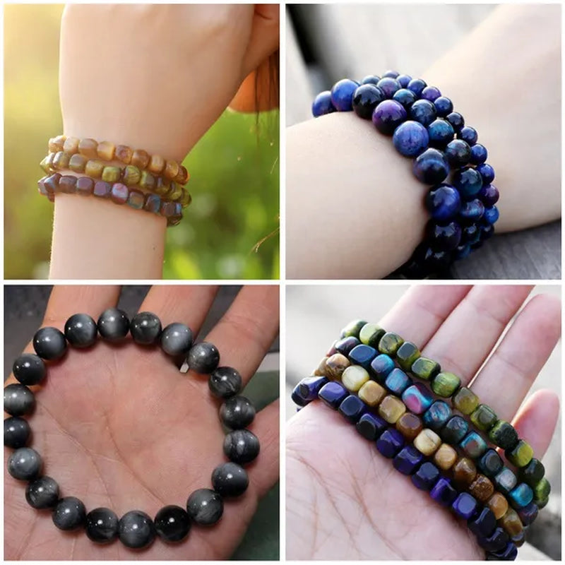 8mm Tiger Eye/Amethyst/Aquamarine/Agate/ Gemstone Bracelet Round Beads Stretch Bracelet Handmade Chakra Healing Stone Jewelry for Women Men Girls