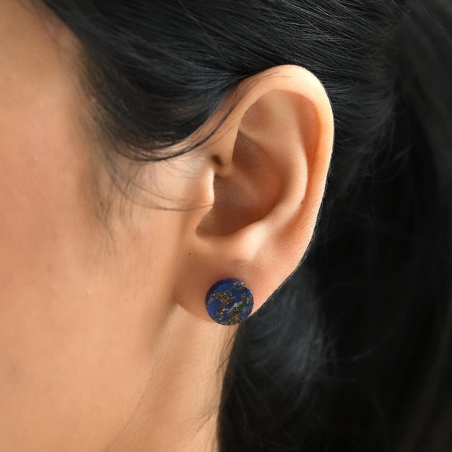 Lapis Lazuli Stud Earrings, Sterling Silver Hypoallergenic Modern Minimalist Flat round Coin Stud Earrings for Women Girls (Lapis Lazuli)