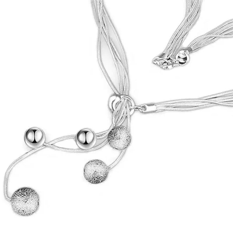 Women's Fashion 925 Sterling Silver Five-line Snake Chain Matte Smooth Bead Pendant Necklace Bracelet Earring Jewelry Set