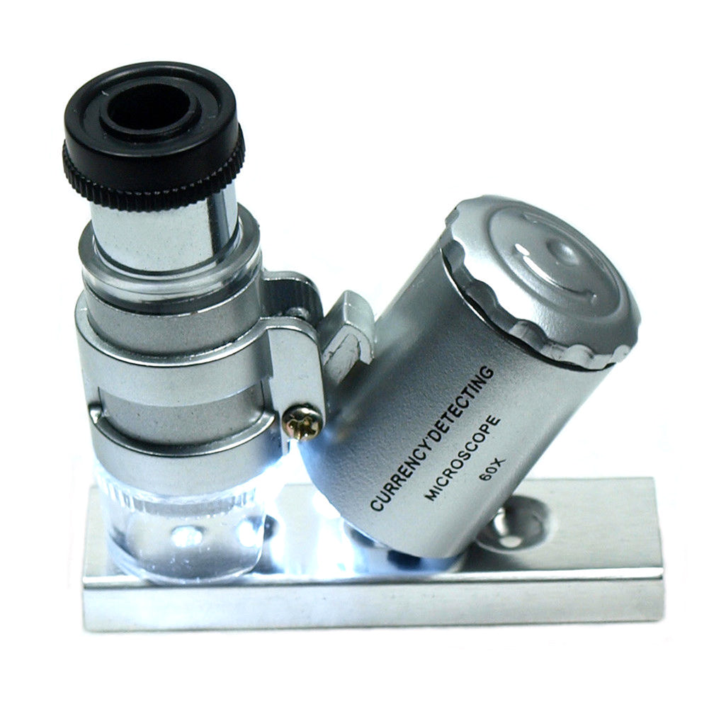 60x Eye Jeweler Loupe with LED UV Light Pocket Magnifying Glass Jeweler Magnifier Adjustable Focus Mini Microscope for Gem Coins