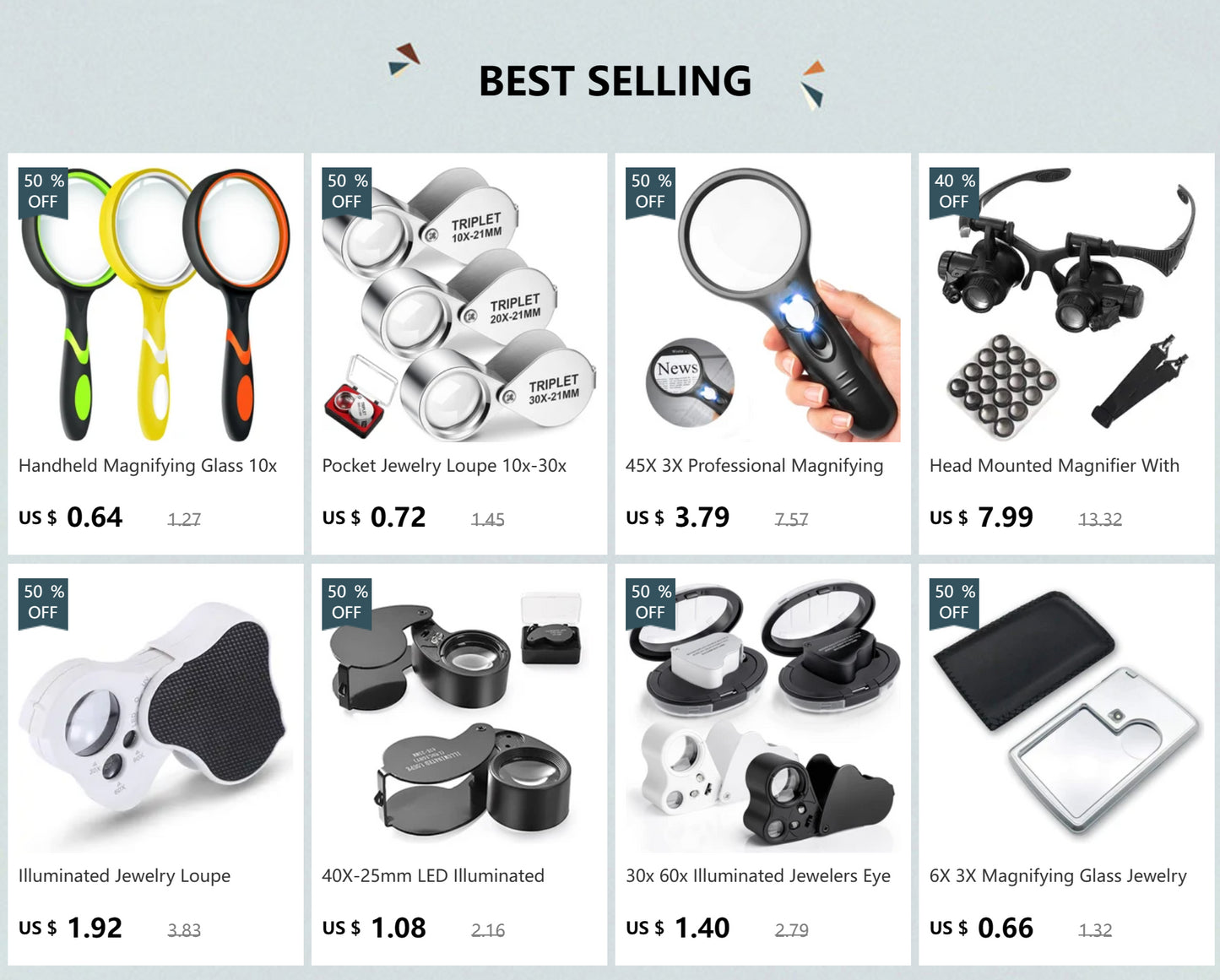 Illuminated Jewelry Loupe Magnifier 30X 60X 90X Fold Diamond Magnifying Glass With UV LED Lights For Jewelers Gems Coins Stamps