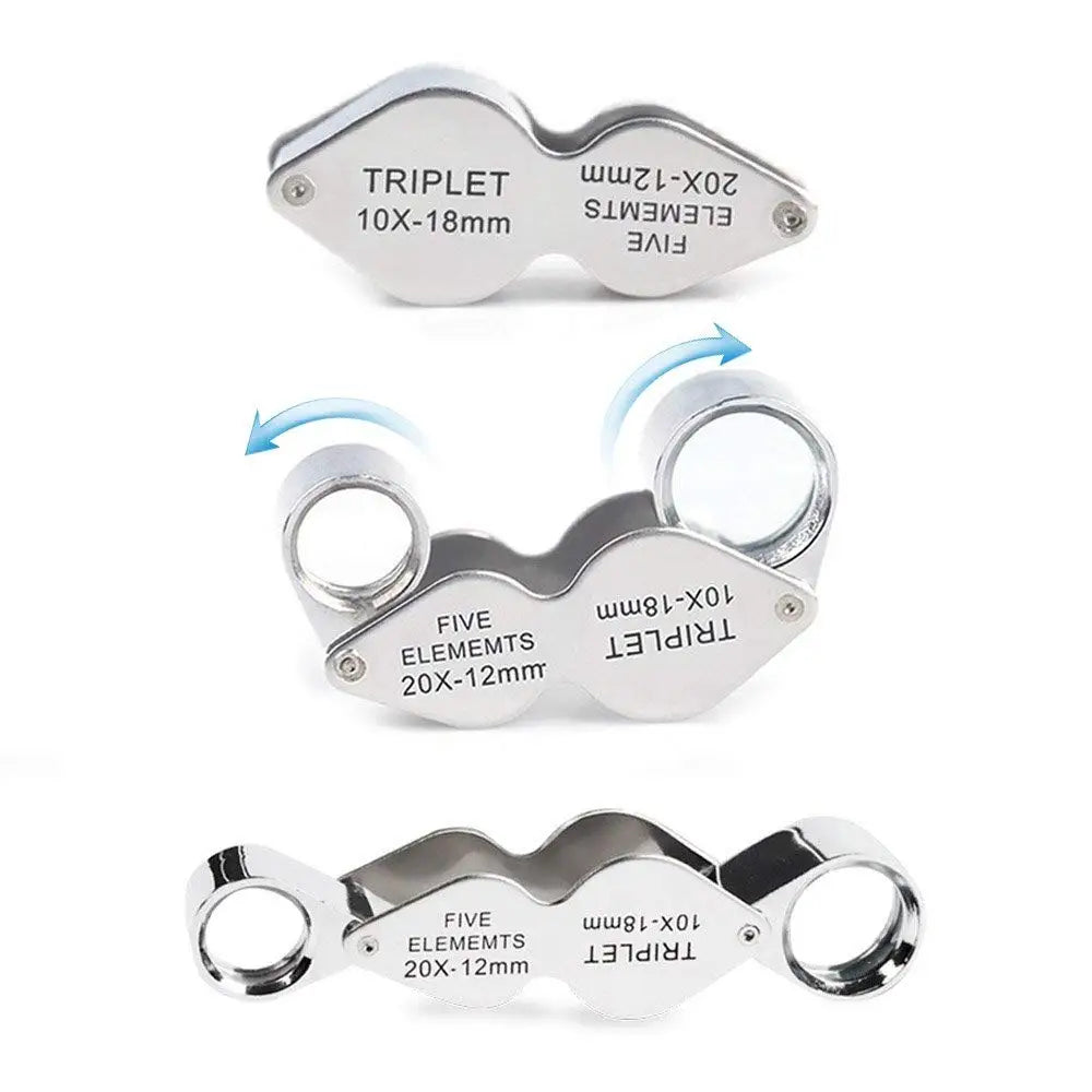 Miniature Magnifying Glass Twin Lens 10x 20x Magnifiers for Jewelrys Gems Stones Stamps Coins Watches Models Magnifier Loupe