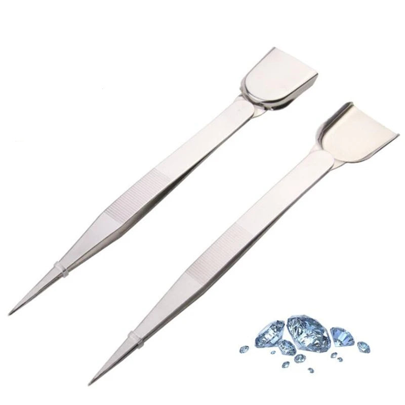 16cm Professional Diamond Tweezers With Scoops Shovels For Jewelry Beads Display Plastic Tray Packaging White Containers