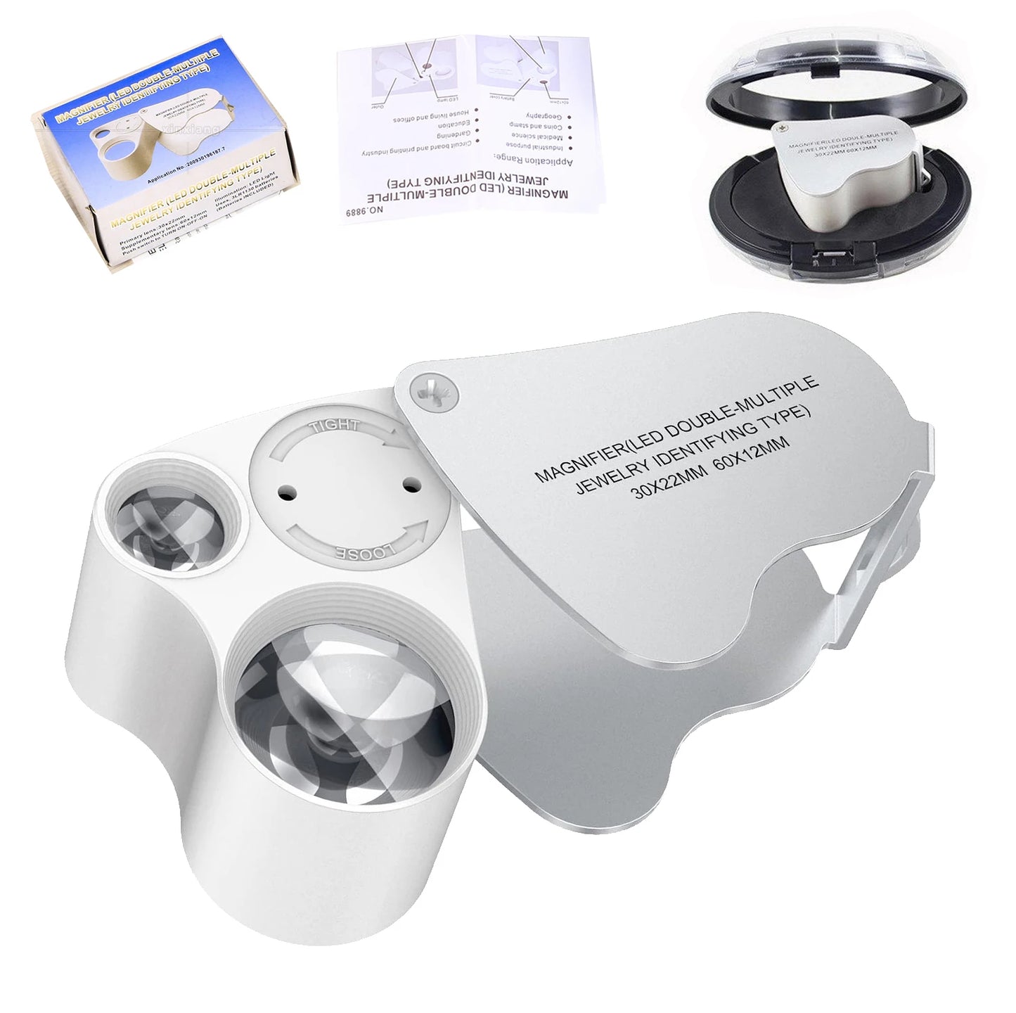 Jewelry Magnifier With Lights 30X 60X Magnification Magnifying Glass Portable Reading Pocket Magnifier Magnifying Loupe