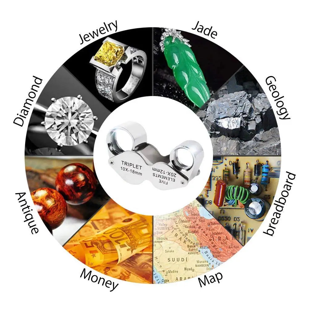 Miniature Magnifying Glass Twin Lens 10x 20x Magnifiers for Jewelrys Gems Stones Stamps Coins Watches Models Magnifier Loupe