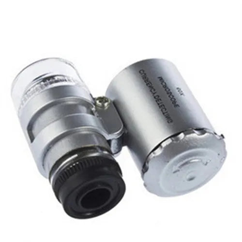 60x Eye Jeweler Loupe with LED UV Light Pocket Magnifying Glass Jeweler Magnifier Adjustable Focus Mini Microscope for Gem Coins