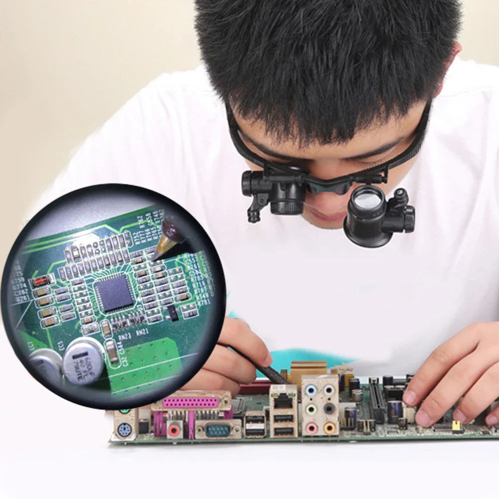 Hand Wearing Magnifier Glasses Magnifying 10X 15X 20X 25X 2LED Professional Magnifier Glasses for Reading Jewelers Repair