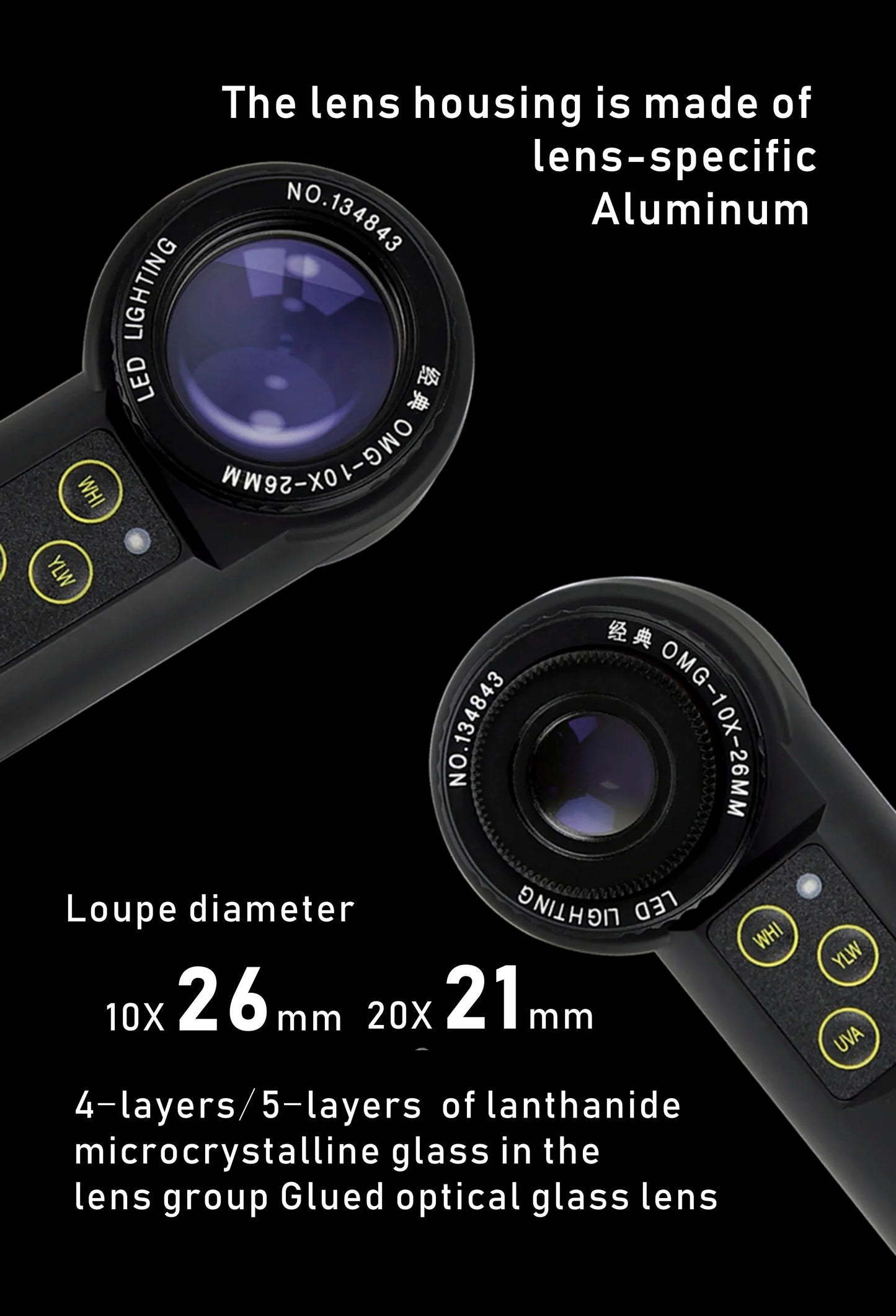 OMS 10X 20X Shadowless LED Handheld Magnifier Achromatic Loupe Antique Diamond Gemstone Jewelry Watch Identification Instruments
