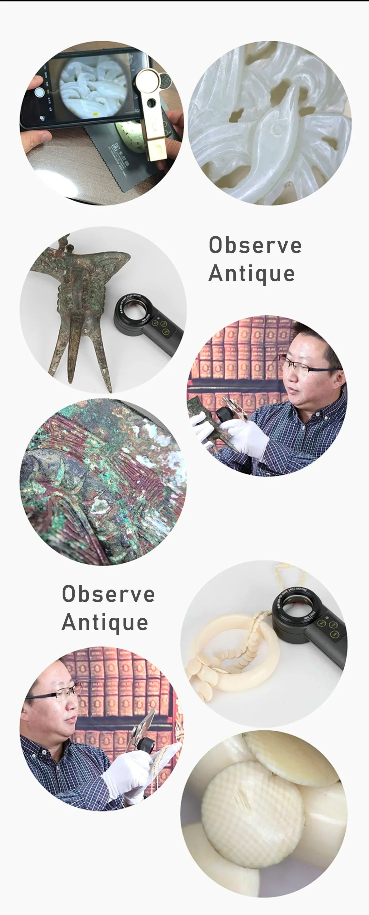OMS 10X 20X Shadowless LED Handheld Magnifier Achromatic Loupe Antique Diamond Gemstone Jewelry Watch Identification Instruments