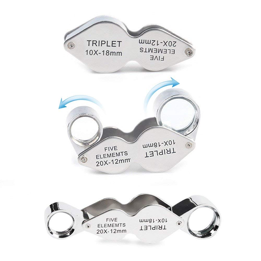 Miniature Magnifying Glass Twin Lens 10x 20x Magnifiers for Jewelrys Gems Stones Stamps Coins Watches Models Magnifier Loupe