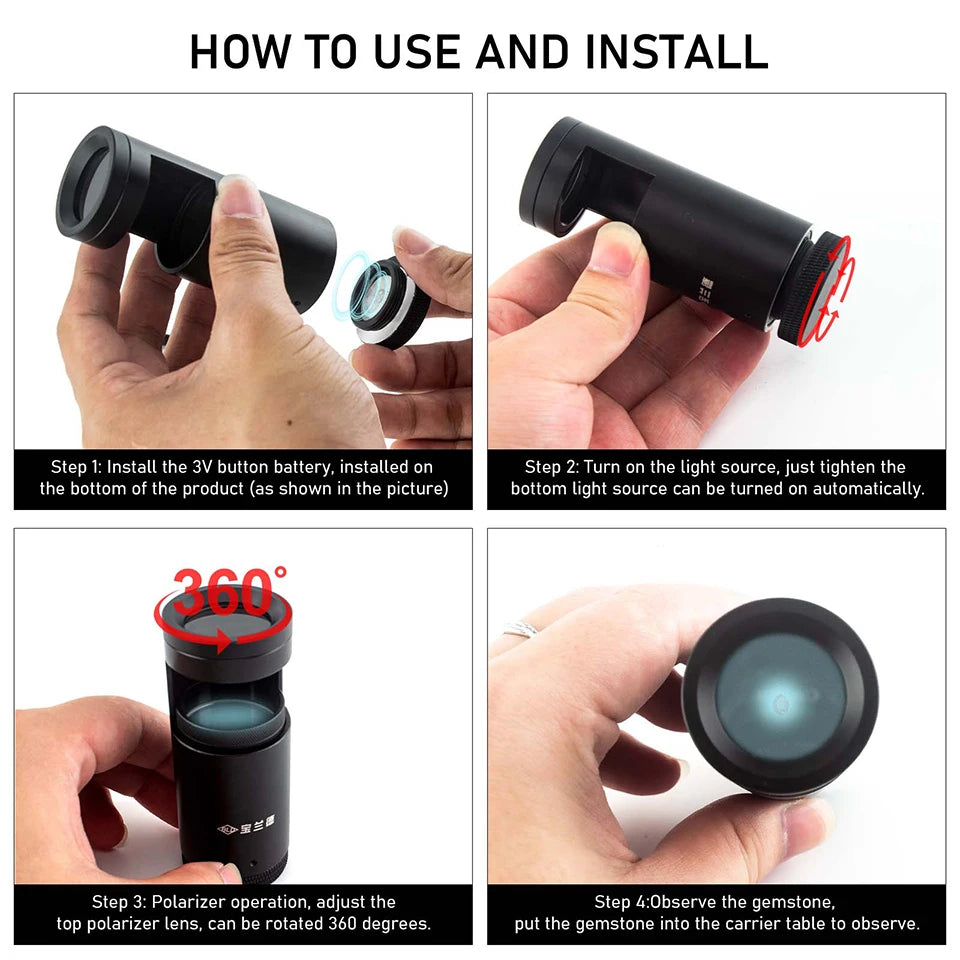 Handheld LED Polariscope for Jewelry Testing | Gemstone Interference Ball Tool for Gemological Analysis and Identifying Gem