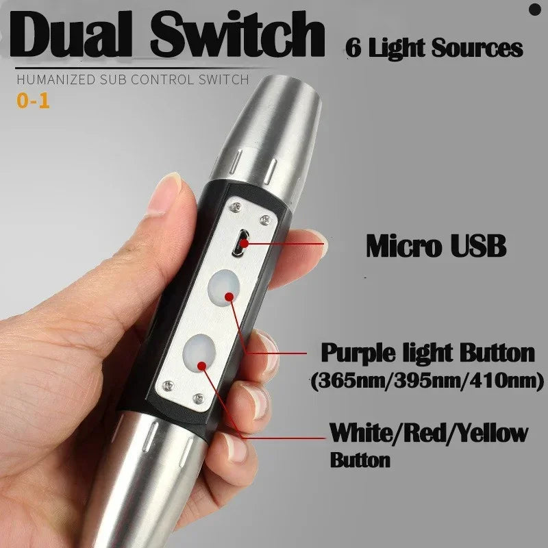 6Colors Expert Jade Identification Torch White/Yellow/Red/Blue/365nm/395nm UV Flashlight Ultraviolet Gems Jewelry Amber Detector