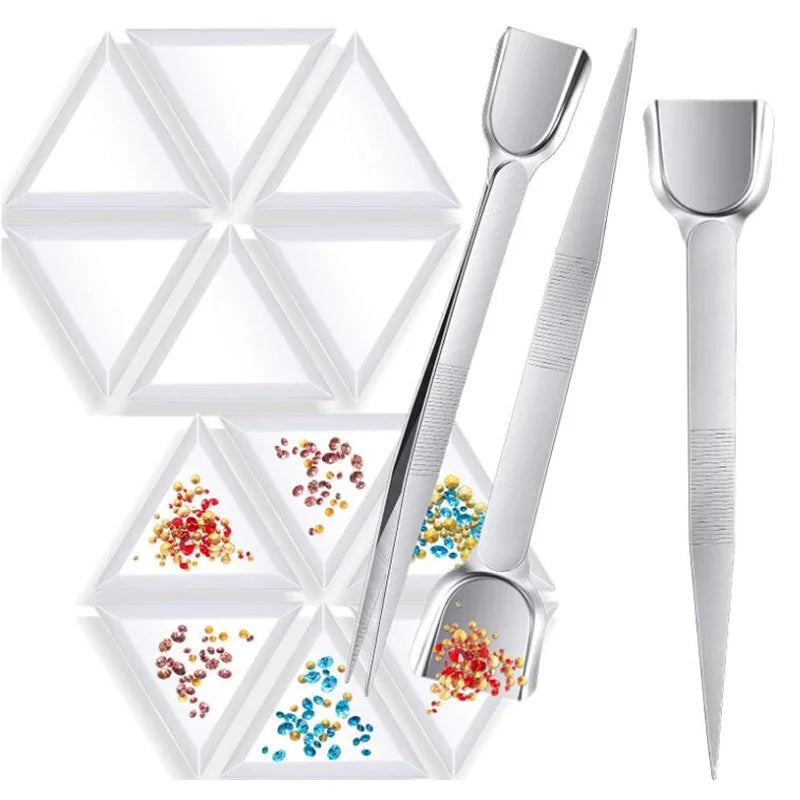 16cm Professional Diamond Tweezers With Scoops Shovels For Jewelry Beads Display Plastic Tray Packaging White Containers