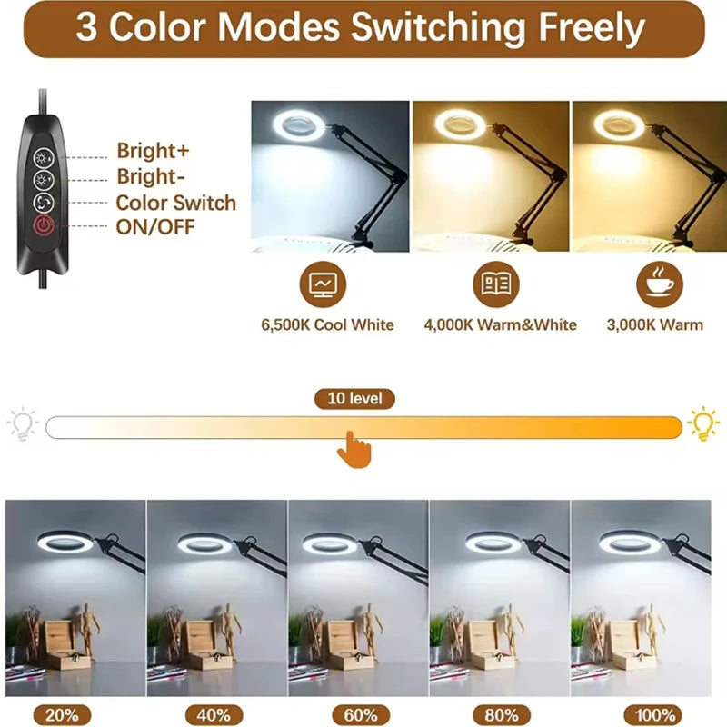 10X Magnification USB 3-Color 64 LED Light Magnifier for Soldering Iron Repair Desk Lamp Skin Care & Beauty Tools