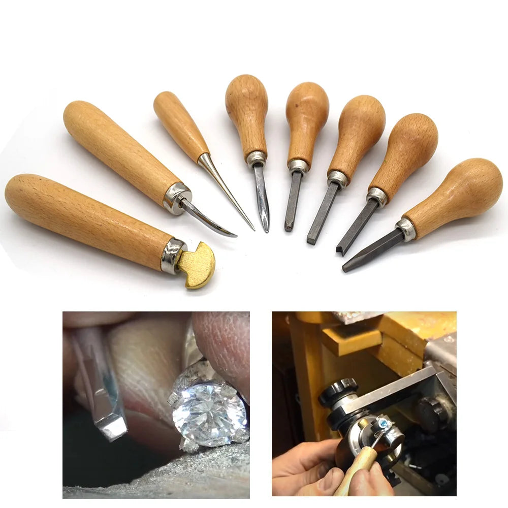 Jewelry Diamond Bezel Set Gemstone Setting Tool Pusher Hand DIY Tool with Wooden Handle