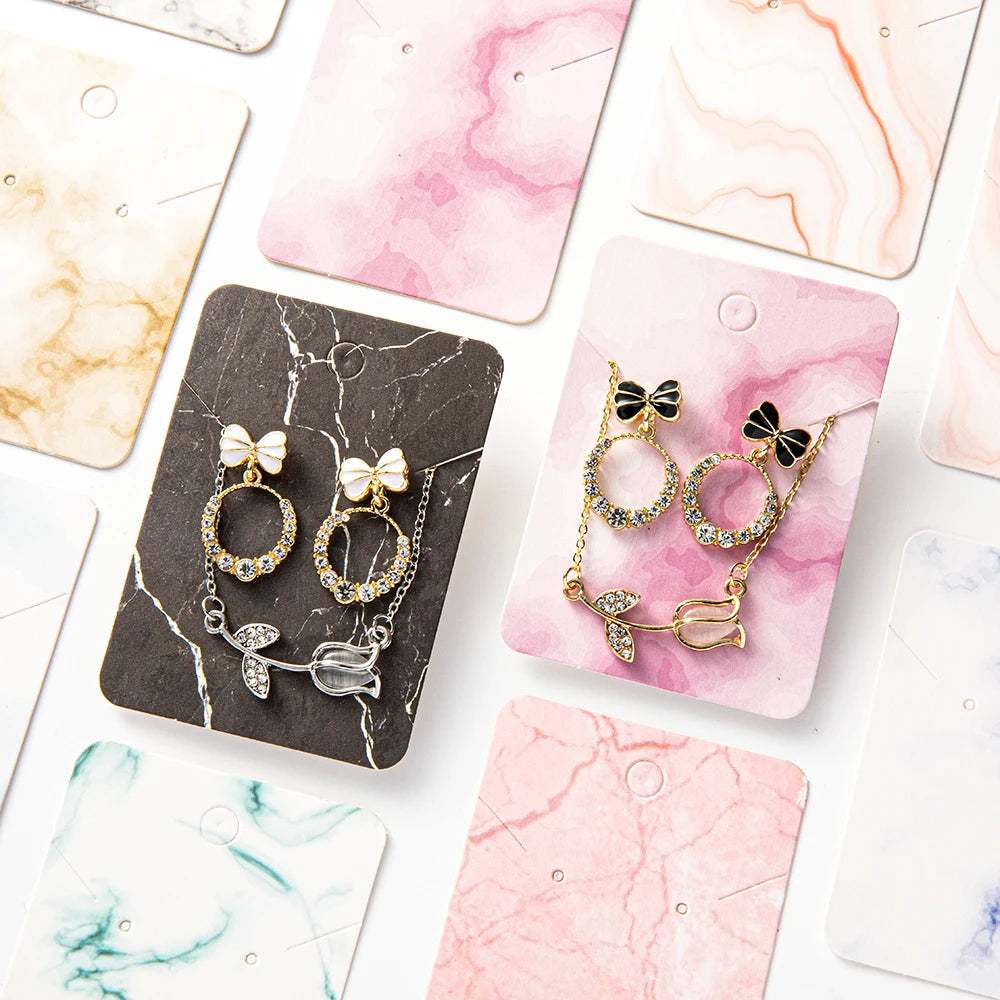 50pcs 5x7cm Marbling Earrings Display Cardboard Self Sealing Pouch For Jewelry Packaging Card Storage Organizer Small Businesses