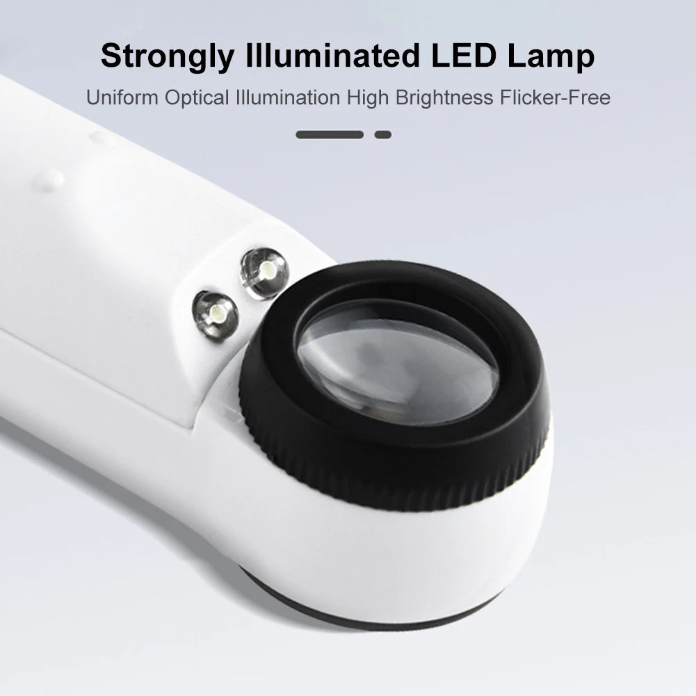 40X Handheld Magnifier HD Magnifying Glass with 2 LED Lights Jeweler Eye Jewelers Loupe for Identification Jewelry Diamond Jade