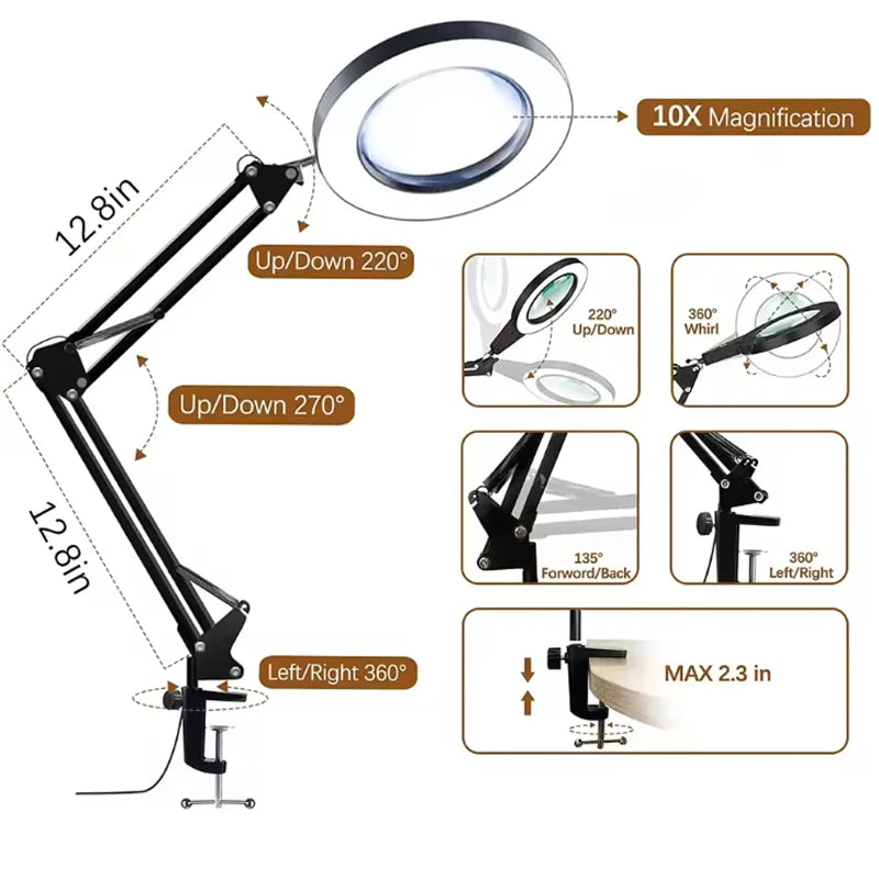 10X Magnification USB 3-Color 64 LED Light Magnifier for Soldering Iron Repair Desk Lamp Skin Care & Beauty Tools