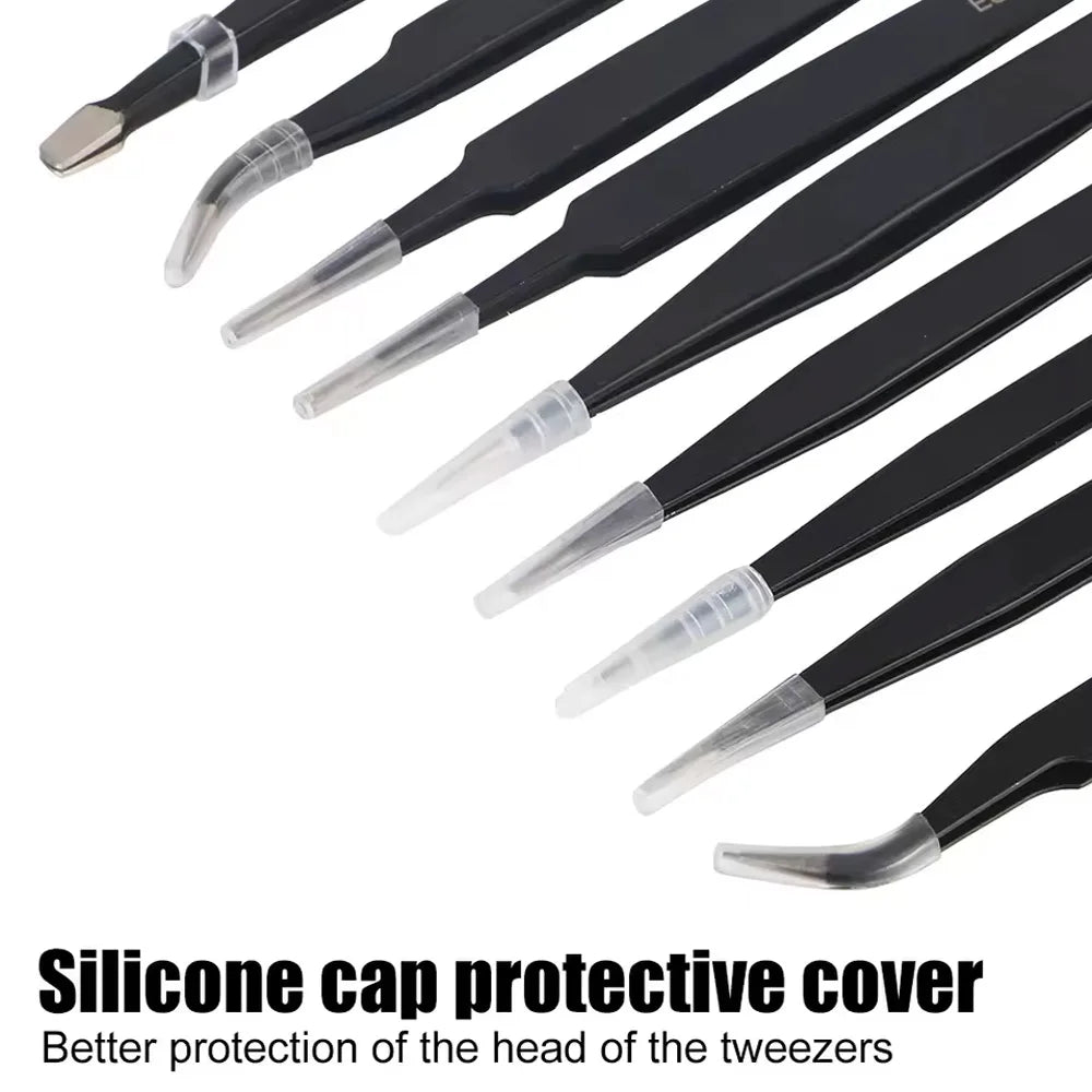 10Pcs/set Precision Anti-Static Tweezers Curved & Straight Stainless Steel ESD Tweezers Set for Industrial Repair Tools