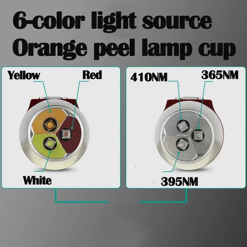 6Colors Expert Jade Identification Torch White/Yellow/Red/Blue/365nm/395nm UV Flashlight Ultraviolet Gems Jewelry Amber Detector
