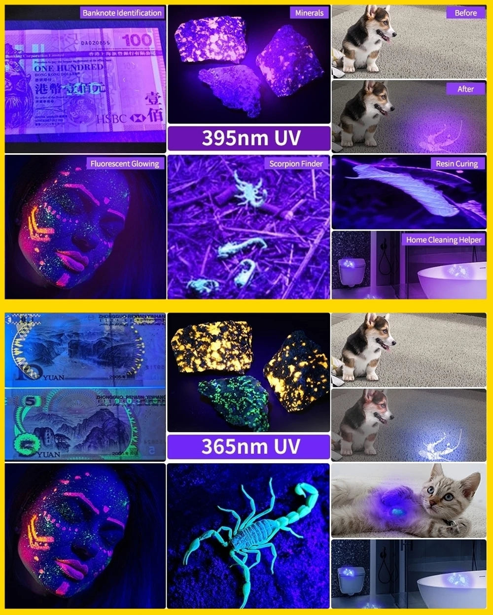 4-In-1 Jade Detector Light UV 365nm Rechargeable Emerald Jewelry Gems Amber Identification Flashlight Ultraviolet LED Torch Lamp