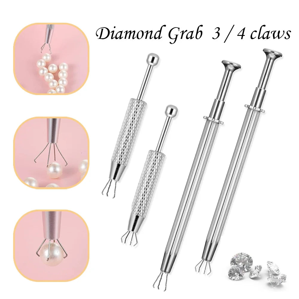 1/4pcs 3/4 Claws Jewelry Gem Beads Holder Pick-up Tool Diamonds Gemstones Stone Prong Holder Tweezers Catcher Grabbers