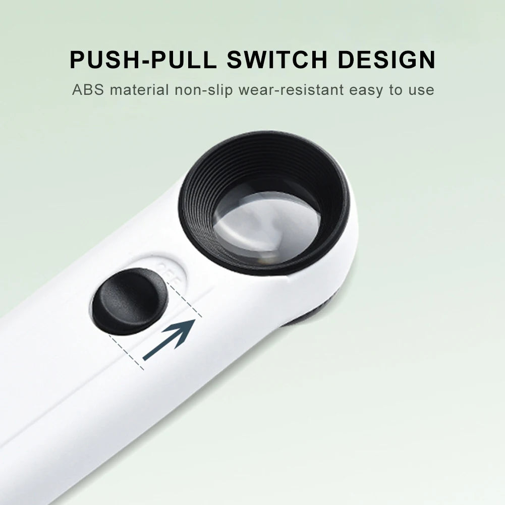 40X Handheld Magnifier HD Magnifying Glass with 2 LED Lights Jeweler Eye Jewelers Loupe for Identification Jewelry Diamond Jade