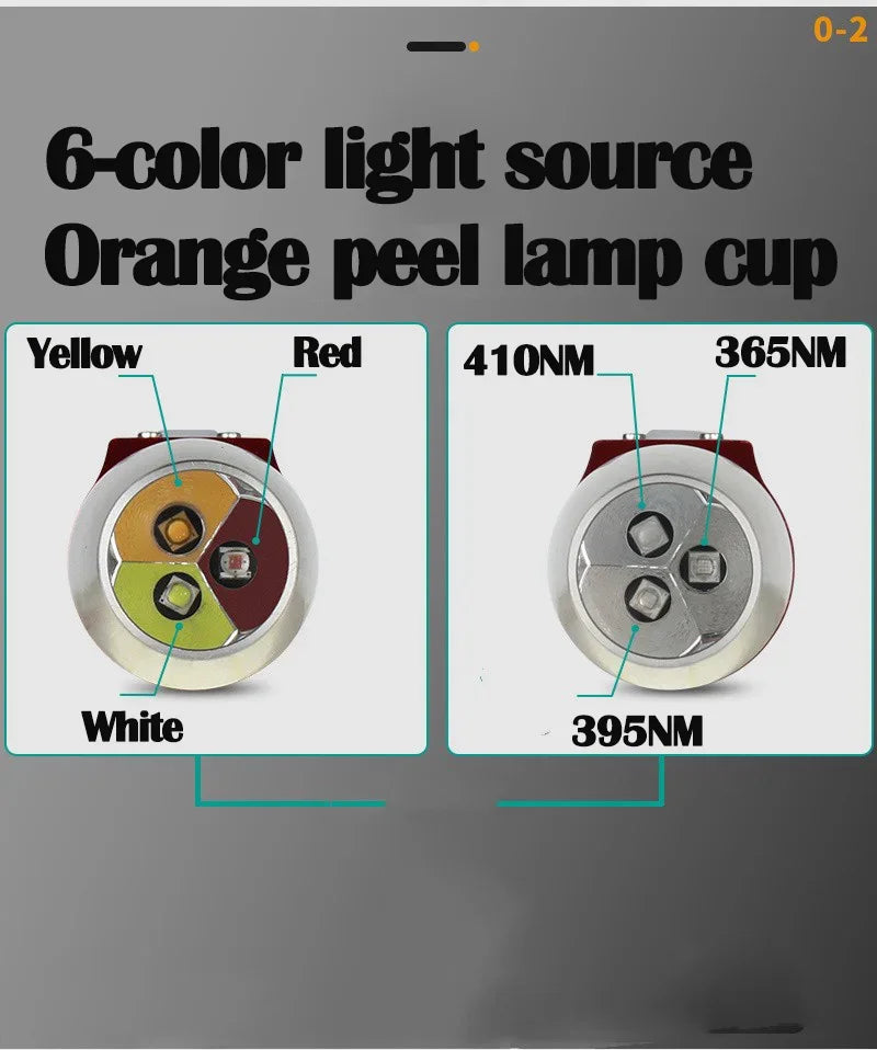 6Colors Expert Jade Identification Torch White/Yellow/Red/Blue/365nm/395nm UV Flashlight Ultraviolet Gems Jewelry Amber Detector